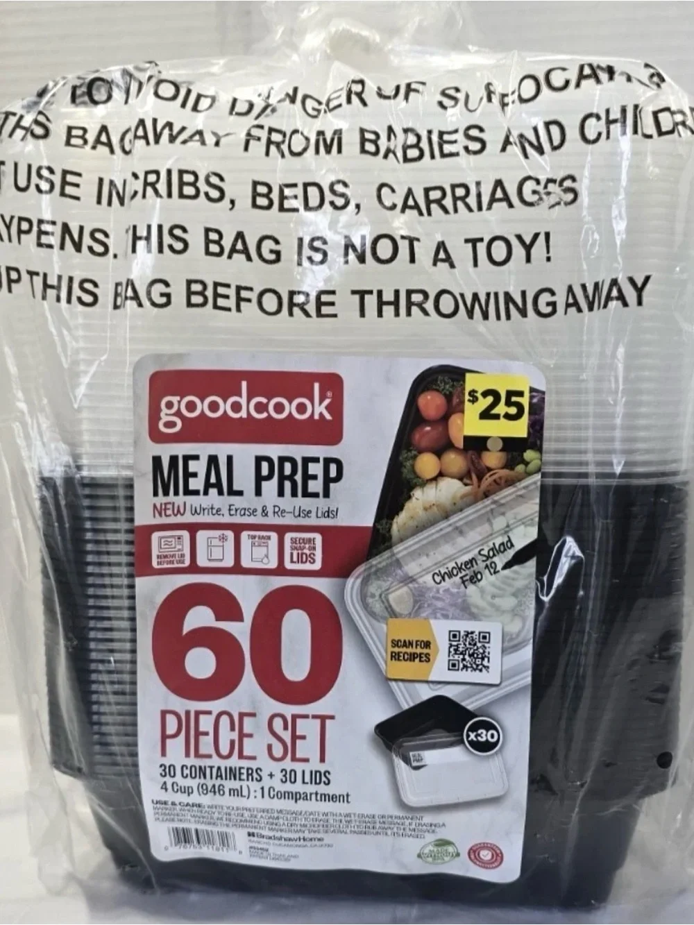 GoodCook Black Meal Prep 60-Piece Set - 30 Containers + 30 Lids
